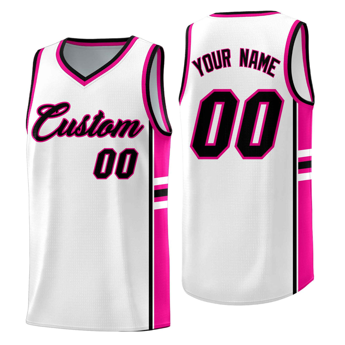 Custom Youth Basketball Jersey - White Pink Two-Tone Varsity Jersey Set