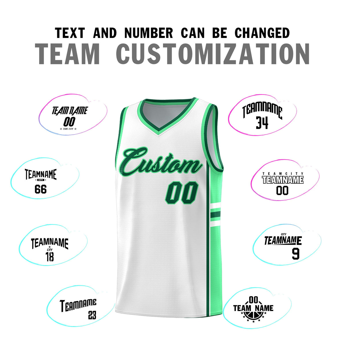 Custom Youth Basketball Jersey - White Green Two-Tone Varsity Jersey Set