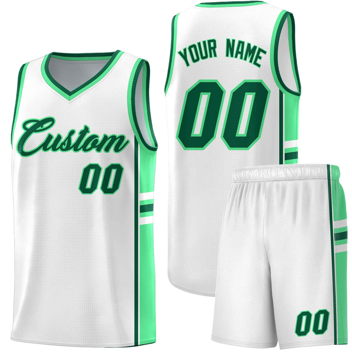 Custom Youth Basketball Jersey - White Green Two-Tone Varsity Jersey Set