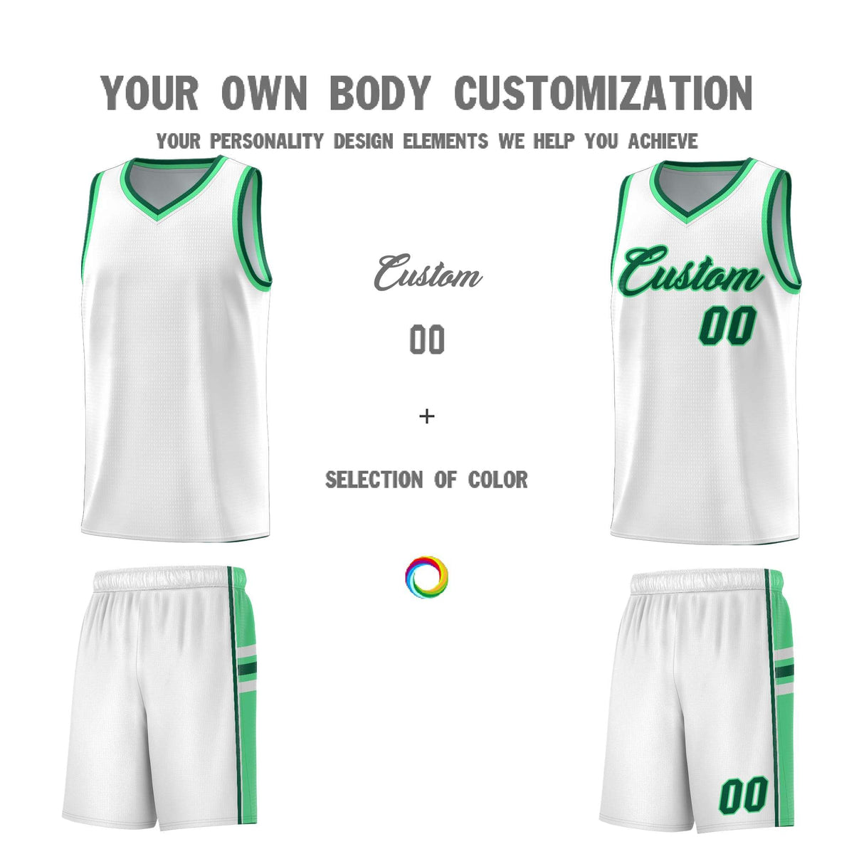 Custom Youth Basketball Jersey - White Green Two-Tone Varsity Jersey Set