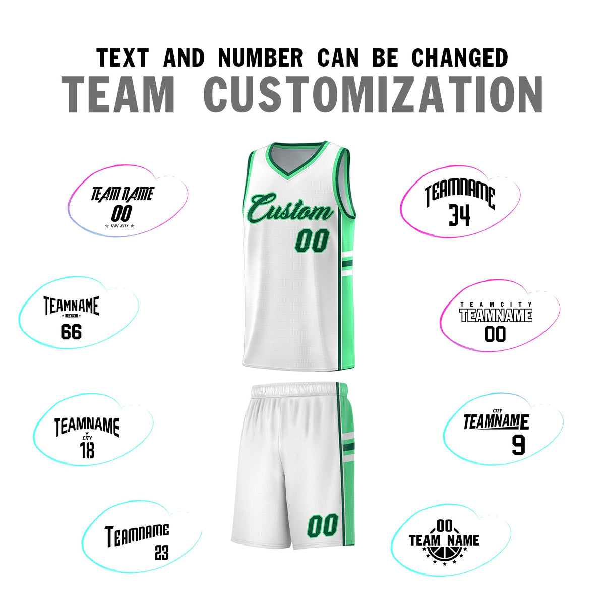 Custom Youth Basketball Jersey - White Green Two-Tone Varsity Jersey Set