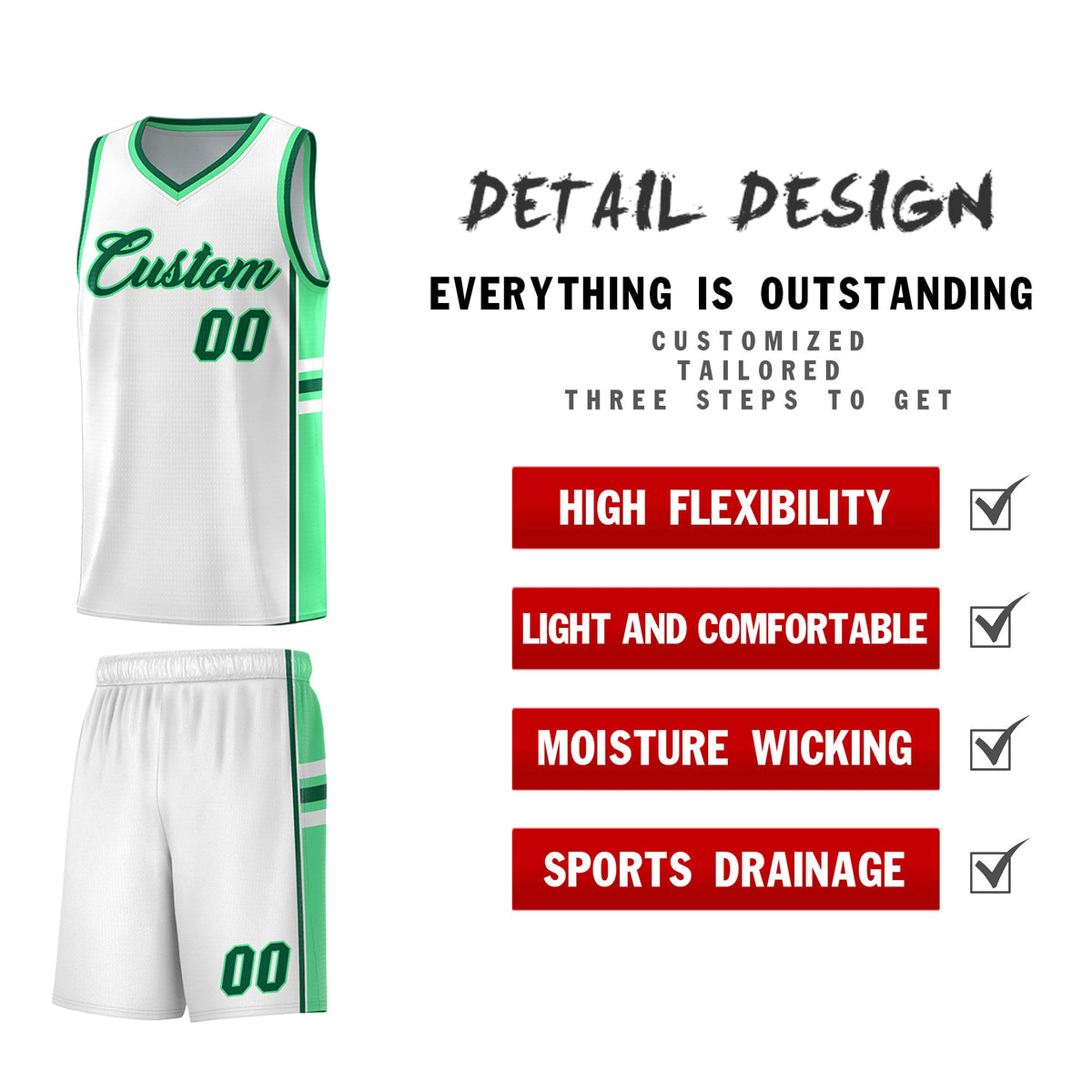 Custom Youth Basketball Jersey - White Green Two-Tone Varsity Jersey Set