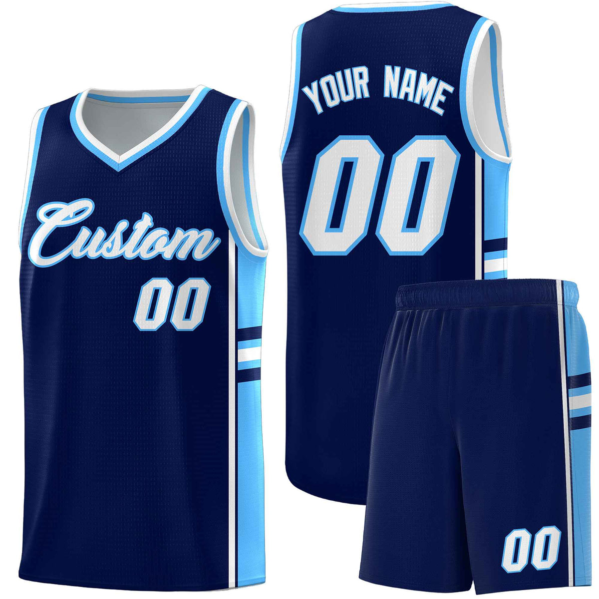 Custom Youth Basketball Jersey - Navy Powder Blue Two-Tone Classic Varsity Uniform