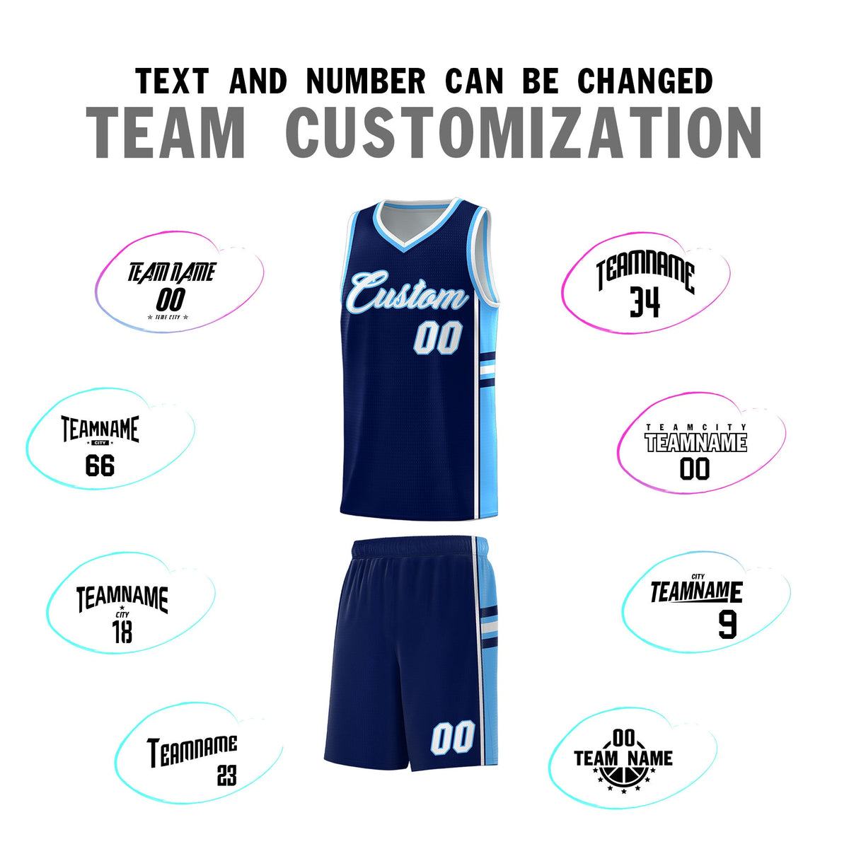 Custom Youth Basketball Jersey - Navy Powder Blue Two-Tone Classic Varsity Uniform