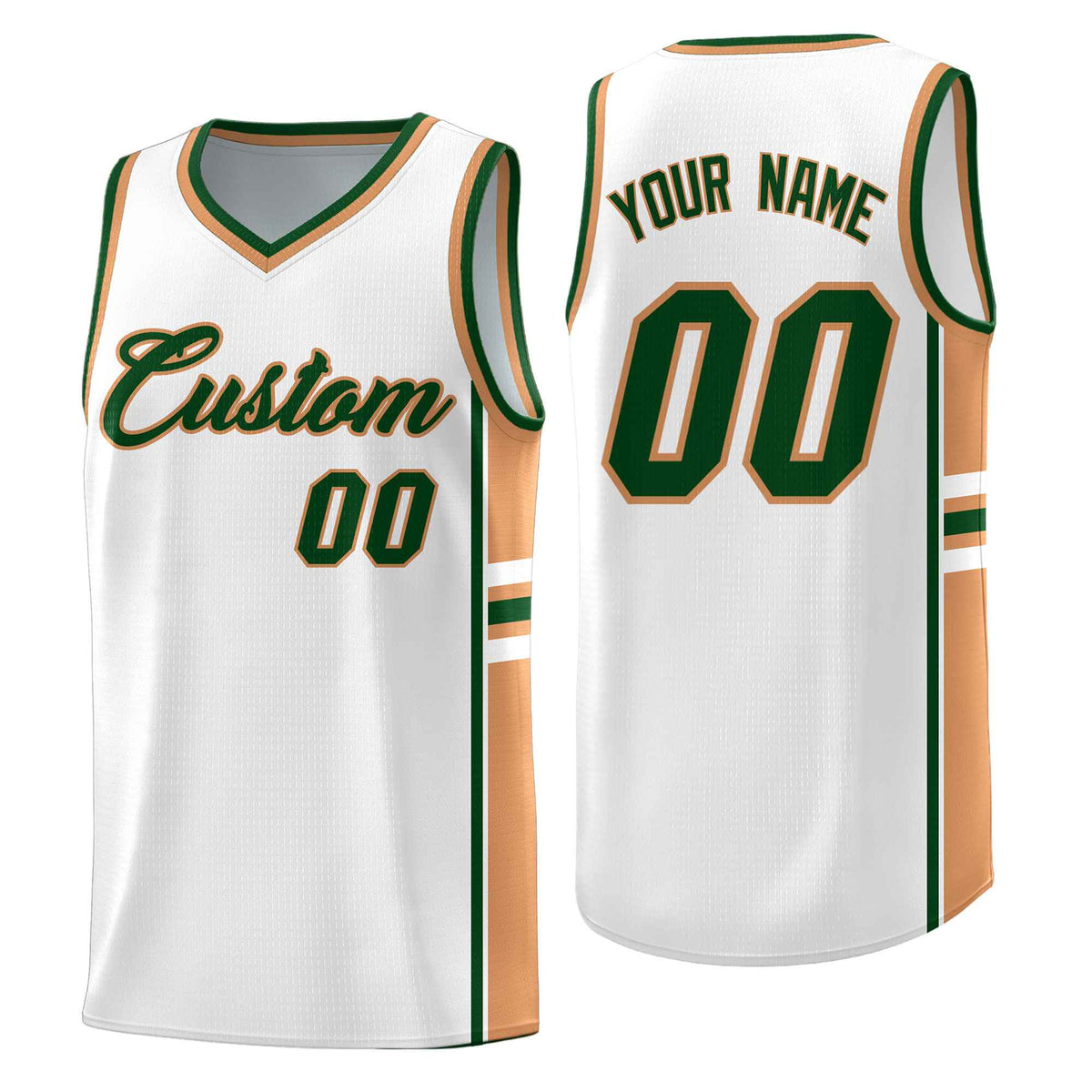 Custom Youth Basketball Jersey - White Buckskin Brown Two-Tone Varsity Jersey Set