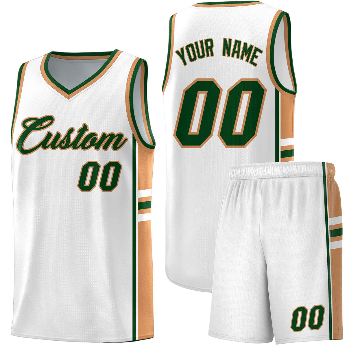 Custom Youth Basketball Jersey - White Buckskin Brown Two-Tone Varsity Jersey Set