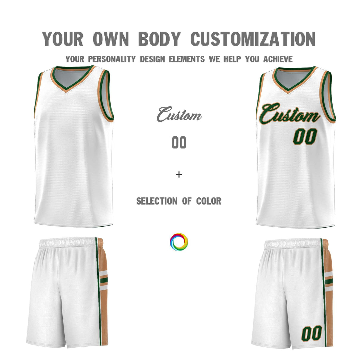 Custom Youth Basketball Jersey - White Buckskin Brown Two-Tone Varsity Jersey Set