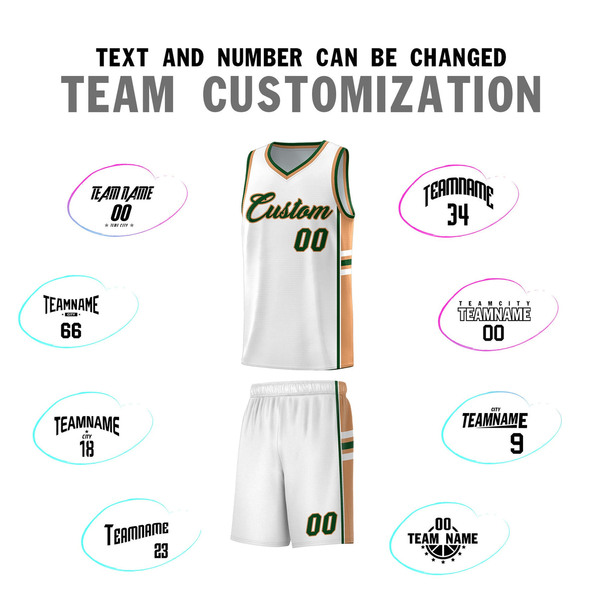 Custom Youth Basketball Jersey - White Buckskin Brown Two-Tone Varsity Jersey Set