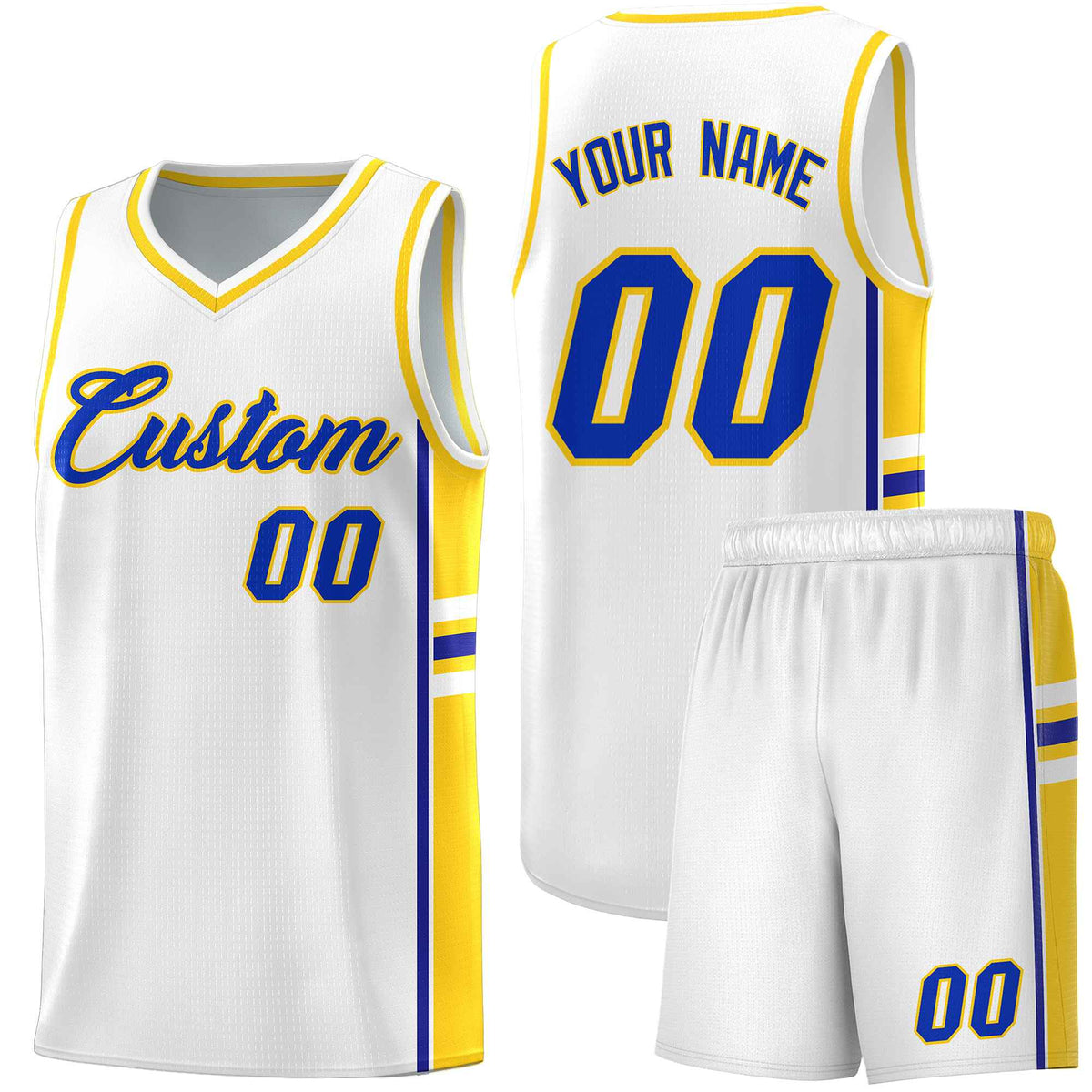 Custom Youth Basketball Jersey - White Fluorescent Yellow Two-Tone Varsity Jersey Set
