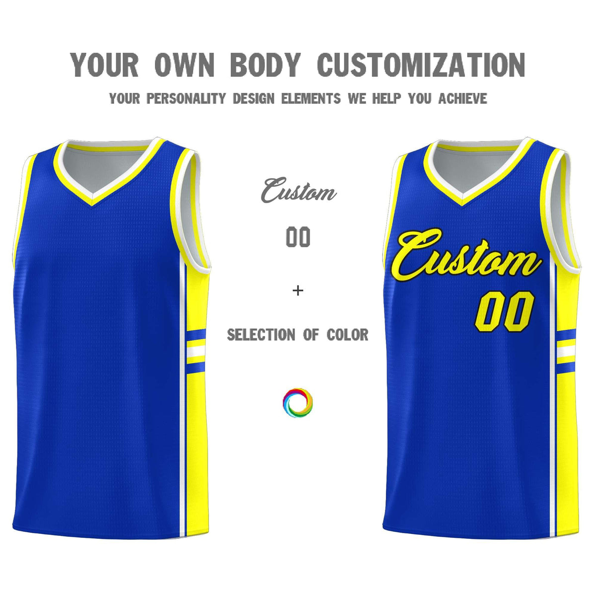 Custom Youth Basketball Jersey - Royal Fluorescent Yellow Two-Tone Classic Varsity Uniform