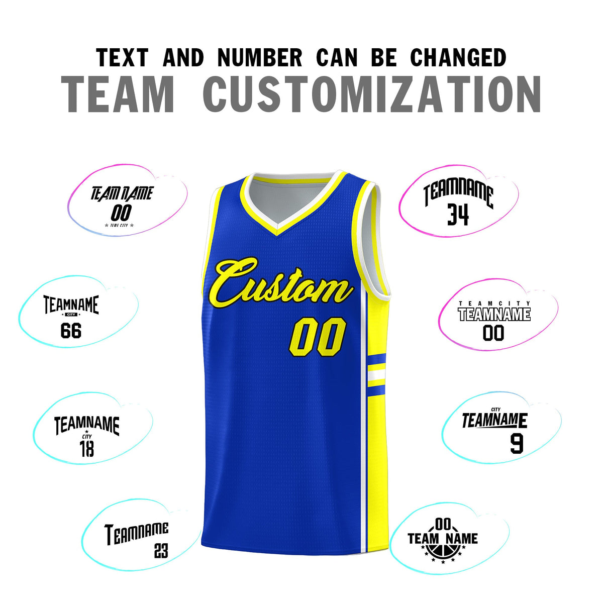 Custom Youth Basketball Jersey - Royal Fluorescent Yellow Two-Tone Classic Varsity Uniform