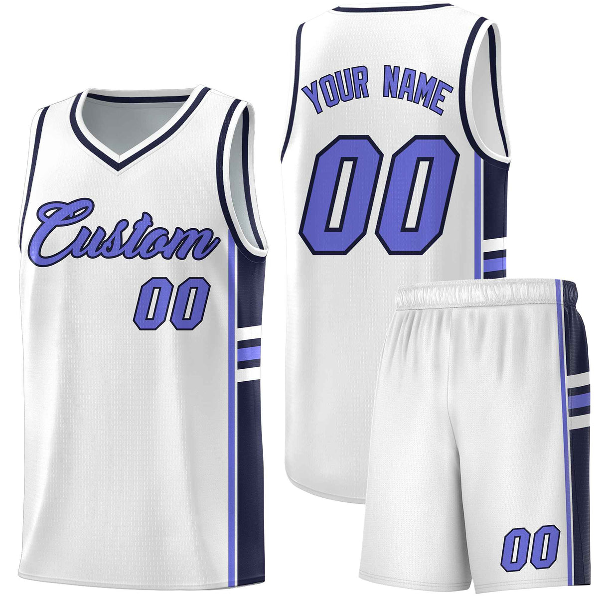 Custom Youth Basketball Jersey - White Navy Two-Tone Varsity Jersey Set