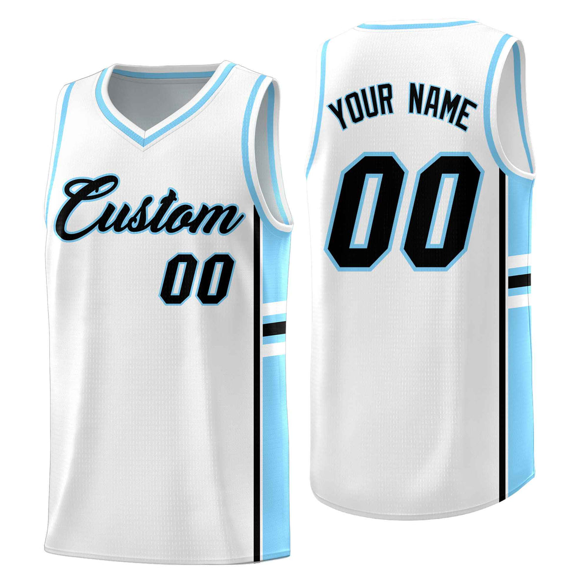 Custom Youth Basketball Jersey - White Light Blue Two-Tone Varsity Jersey Set