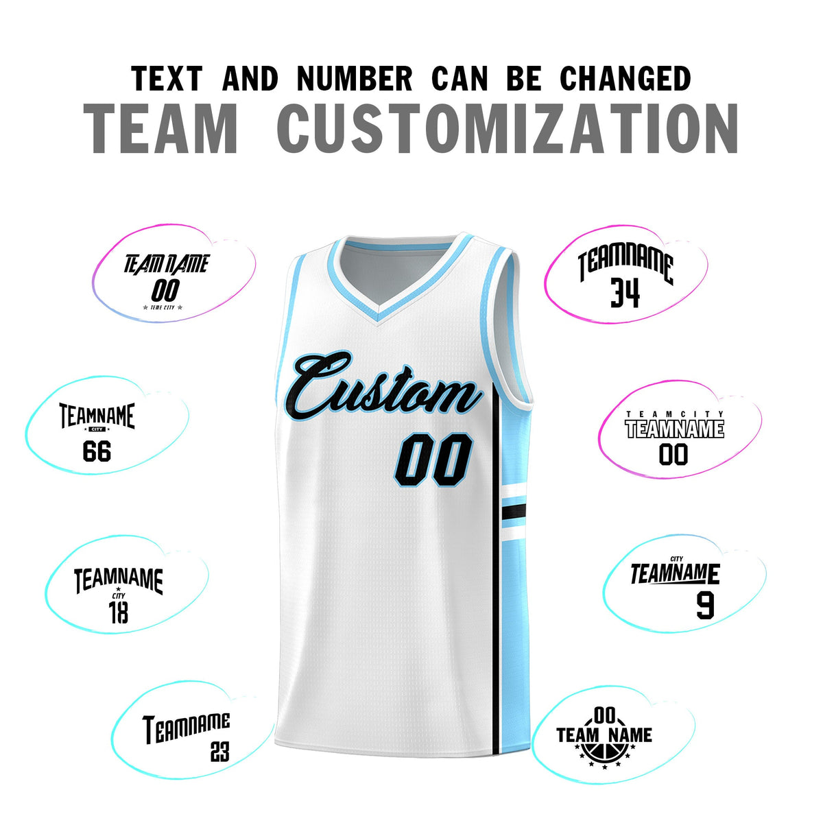 Custom Youth Basketball Jersey - White Light Blue Two-Tone Varsity Jersey Set