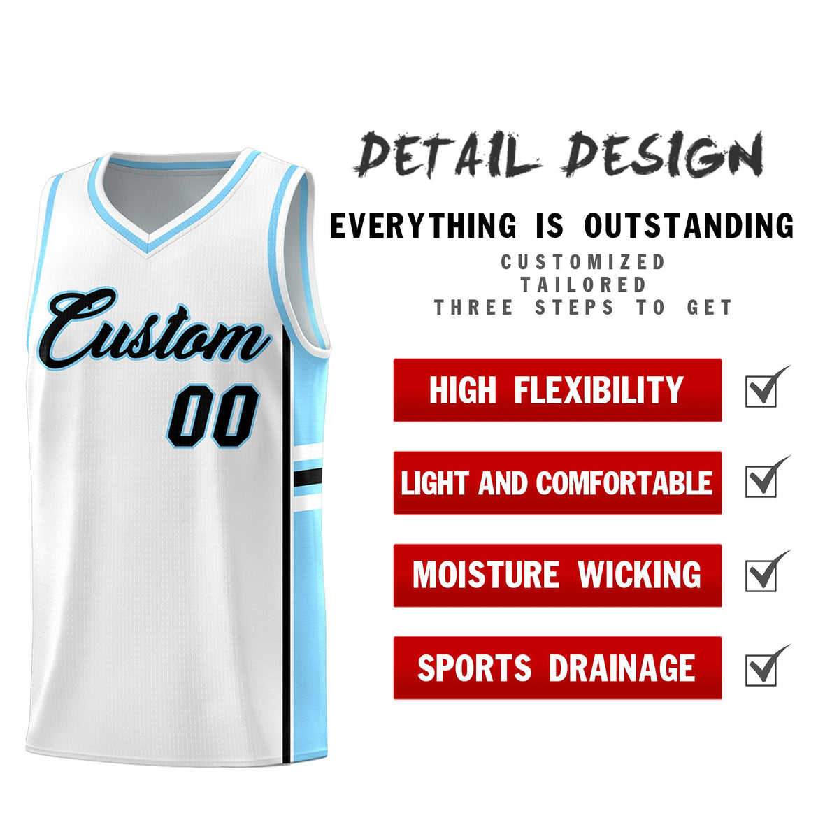 Custom Youth Basketball Jersey - White Light Blue Two-Tone Varsity Jersey Set
