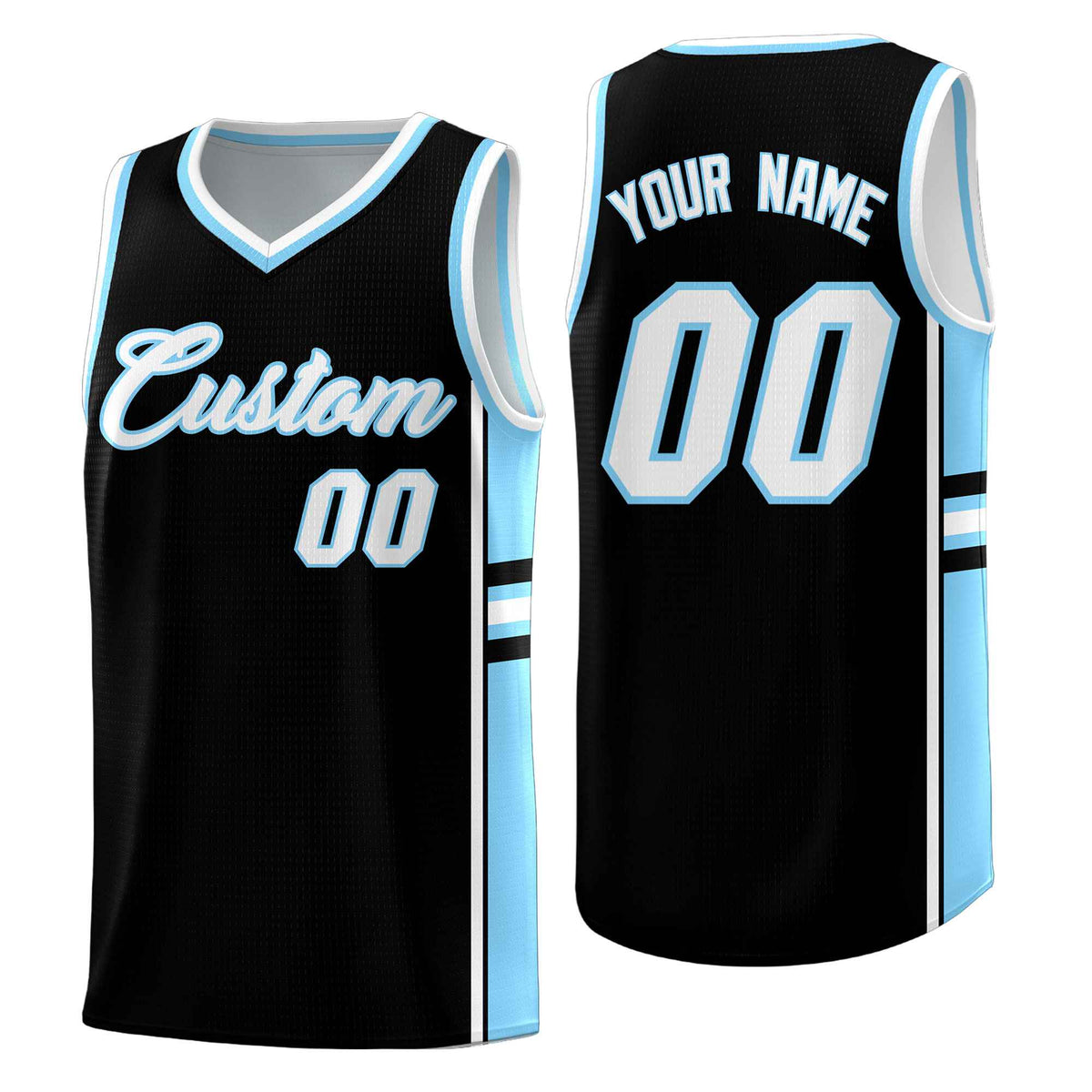 Custom Youth Basketball Jersey - Black Light Blue Two-Tone Classic Varsity Uniform