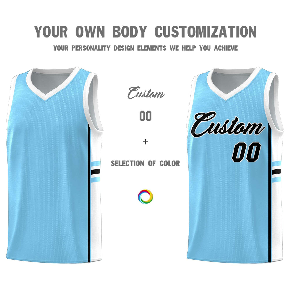 Custom Youth Basketball Jersey - Light Blue White Personalized Varsity Two-Tone Uniform