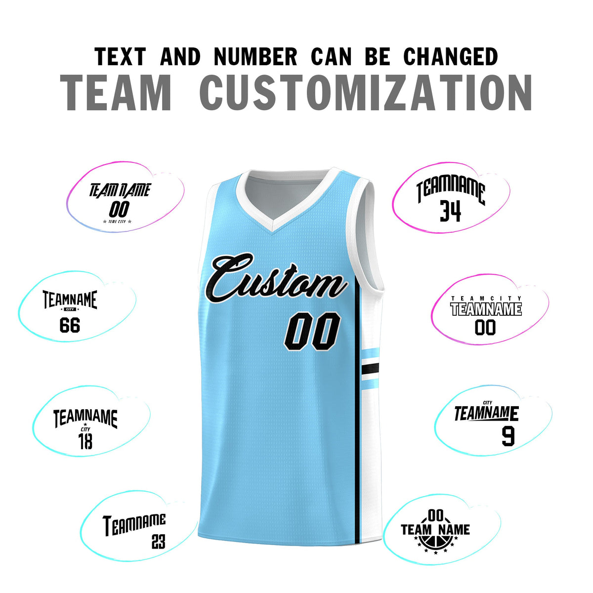 Custom Youth Basketball Jersey - Light Blue White Personalized Varsity Two-Tone Uniform