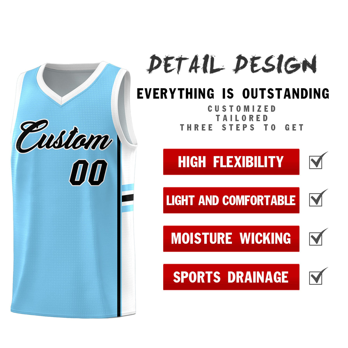 Custom Youth Basketball Jersey - Light Blue White Personalized Varsity Two-Tone Uniform