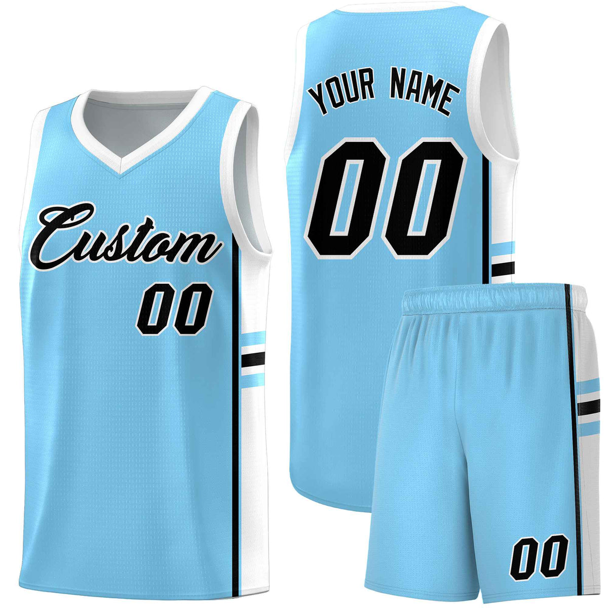 Custom Youth Basketball Jersey - Light Blue White Personalized Varsity Two-Tone Uniform