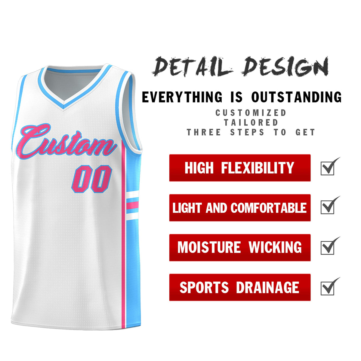 Custom Youth Basketball Jersey - White Powder Blue Two-Tone Varsity Jersey Set