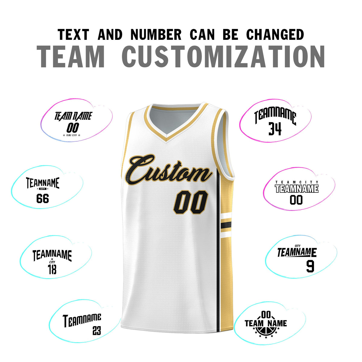 Custom Youth Basketball Jersey - White Old Gold Two-Tone Varsity Jersey Set