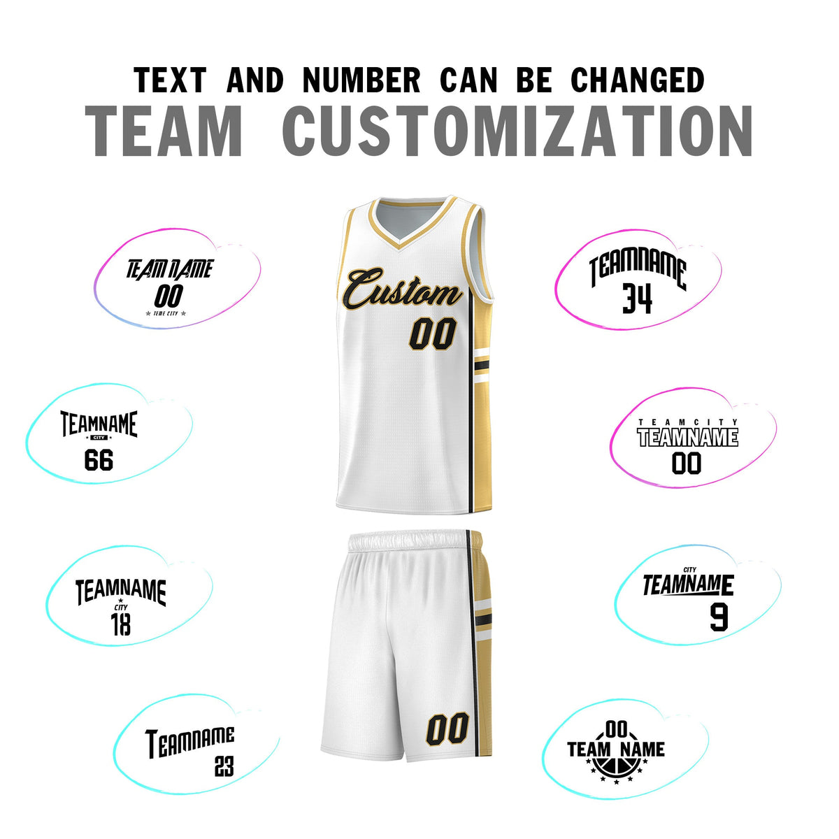 Custom Youth Basketball Jersey - White Old Gold Two-Tone Varsity Jersey Set