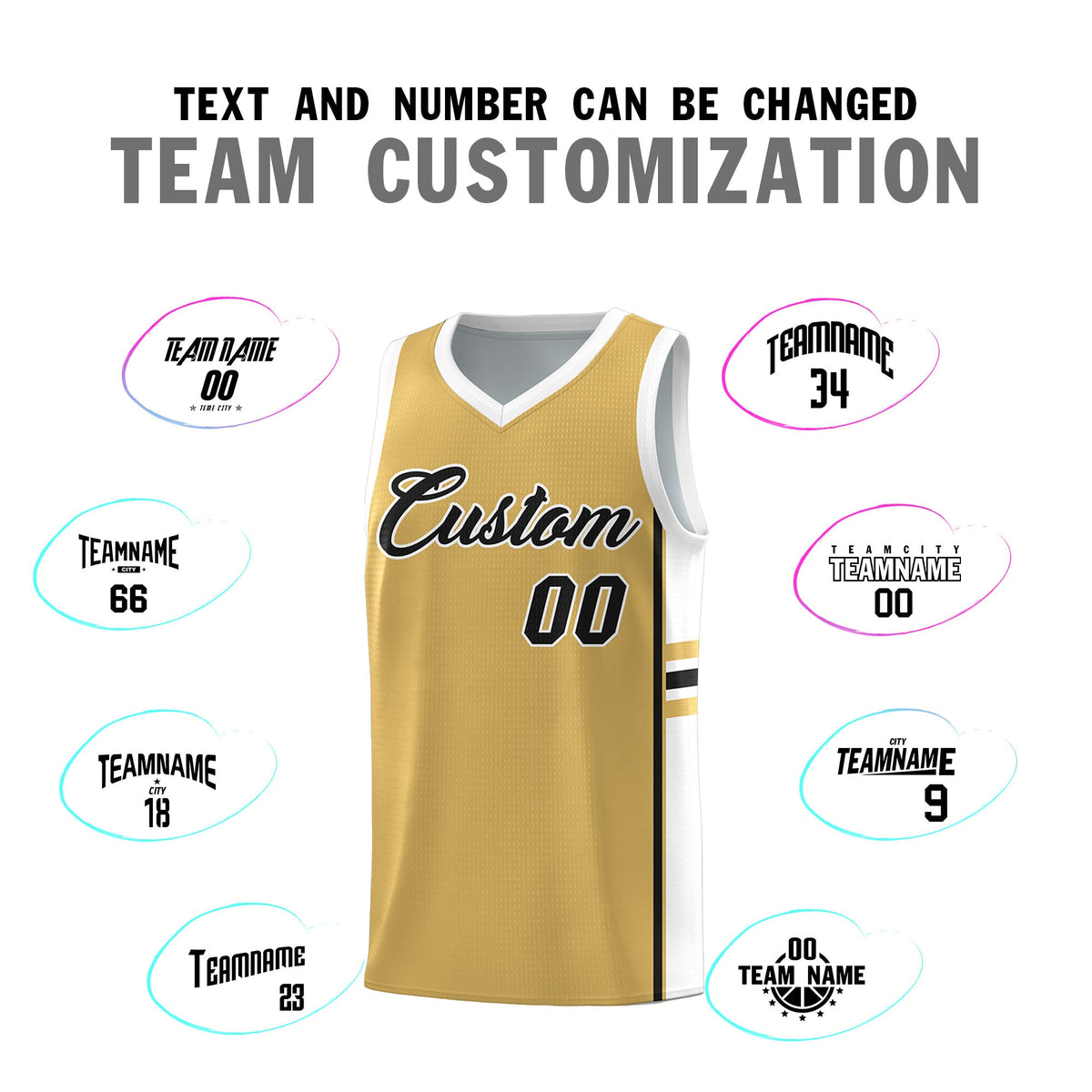 Custom Youth Basketball Jersey - Old Gold White Personalized Varsity Two-Tone Uniform
