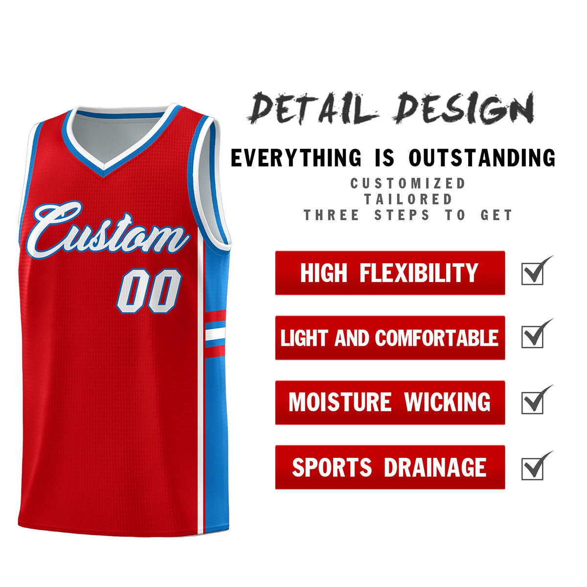 Custom Youth Basketball Jersey - Red Royal Two-Tone Classic Varsity Uniform