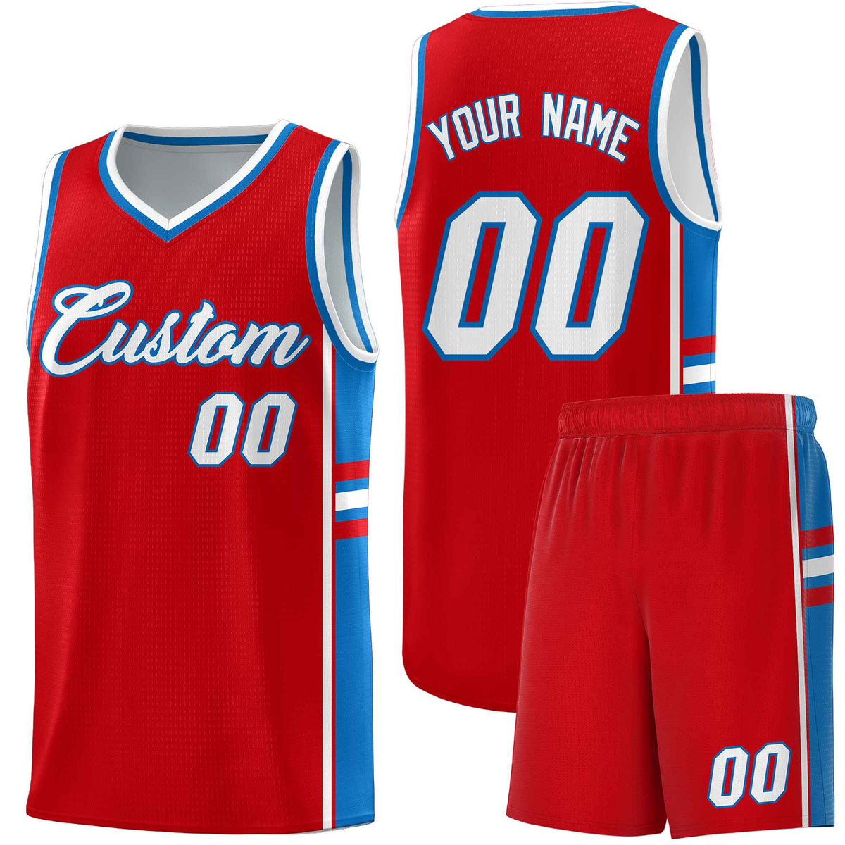 Custom Youth Basketball Jersey - Red Royal Two-Tone Classic Varsity Uniform