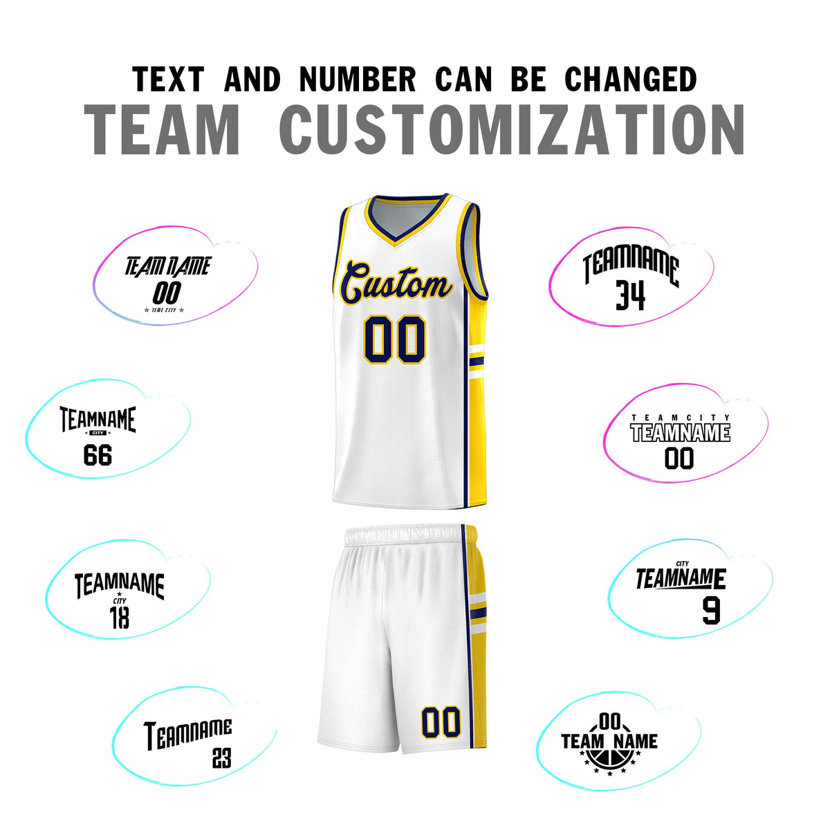 Custom Youth Basketball Jersey - White Gold Personalized Varsity Two-Tone Uniform