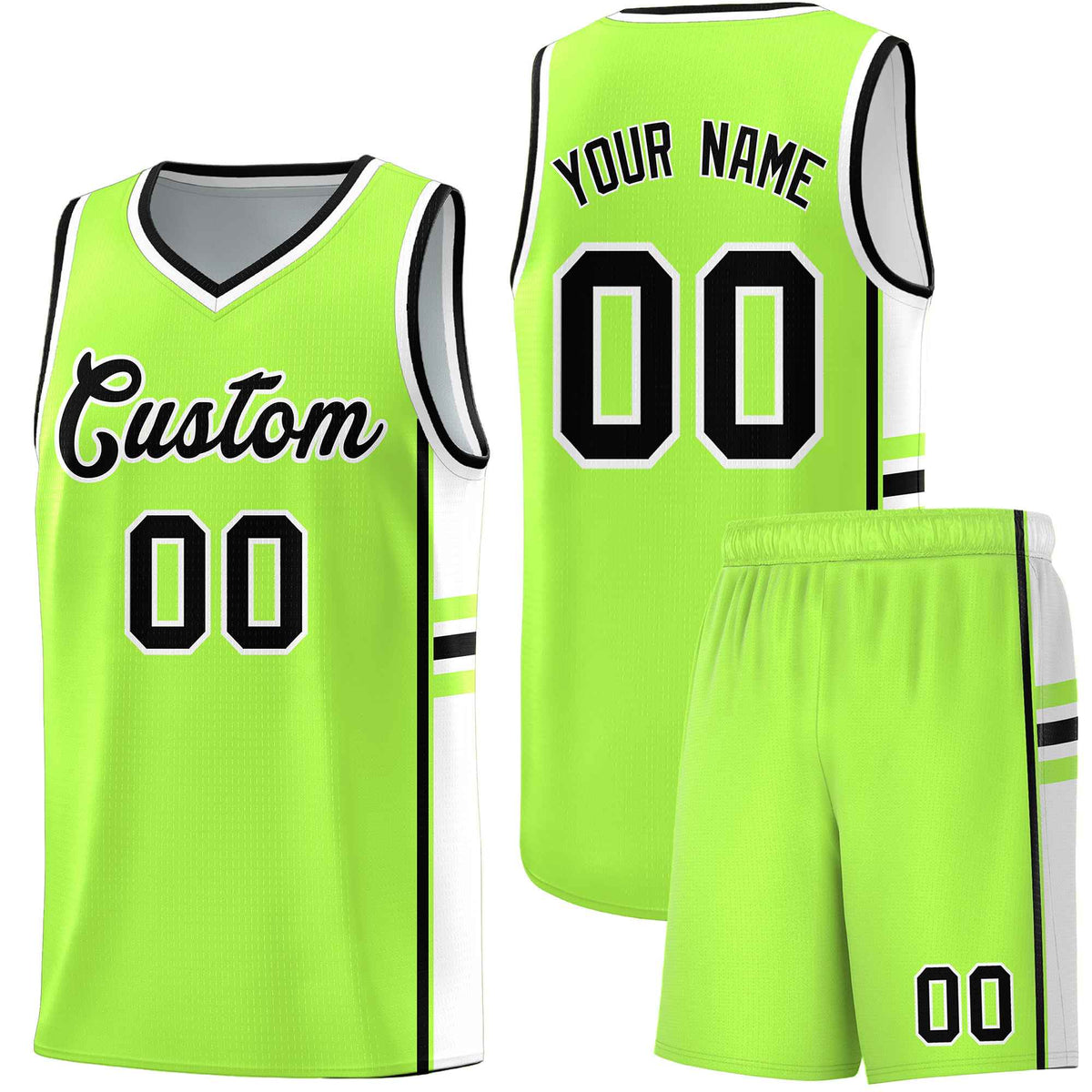 Custom Youth Basketball Jersey - Fluorescent Green White Two-Tone Varsity Jersey Set