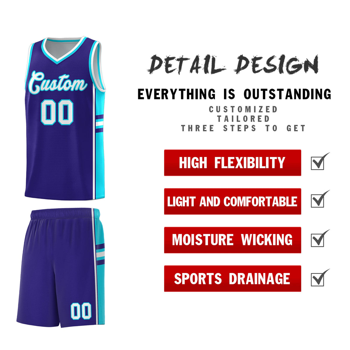 Custom Youth Basketball Jersey - Royal Sky Blue Two-Tone Varsity Jersey Set
