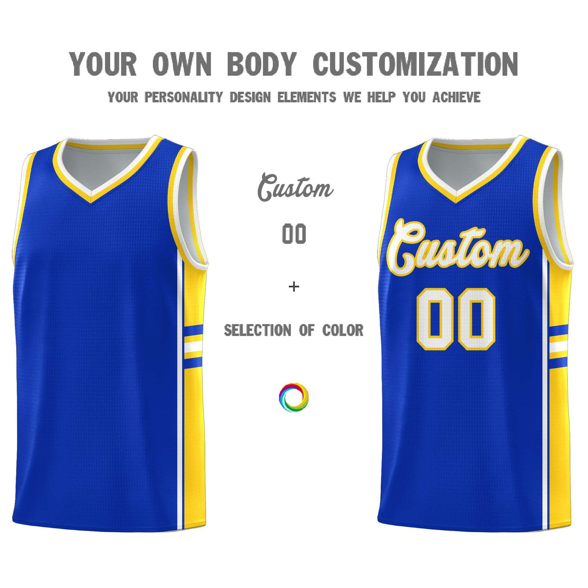 Custom Youth Basketball Jersey - Royal Gold Two-Tone Varsity Jersey Set