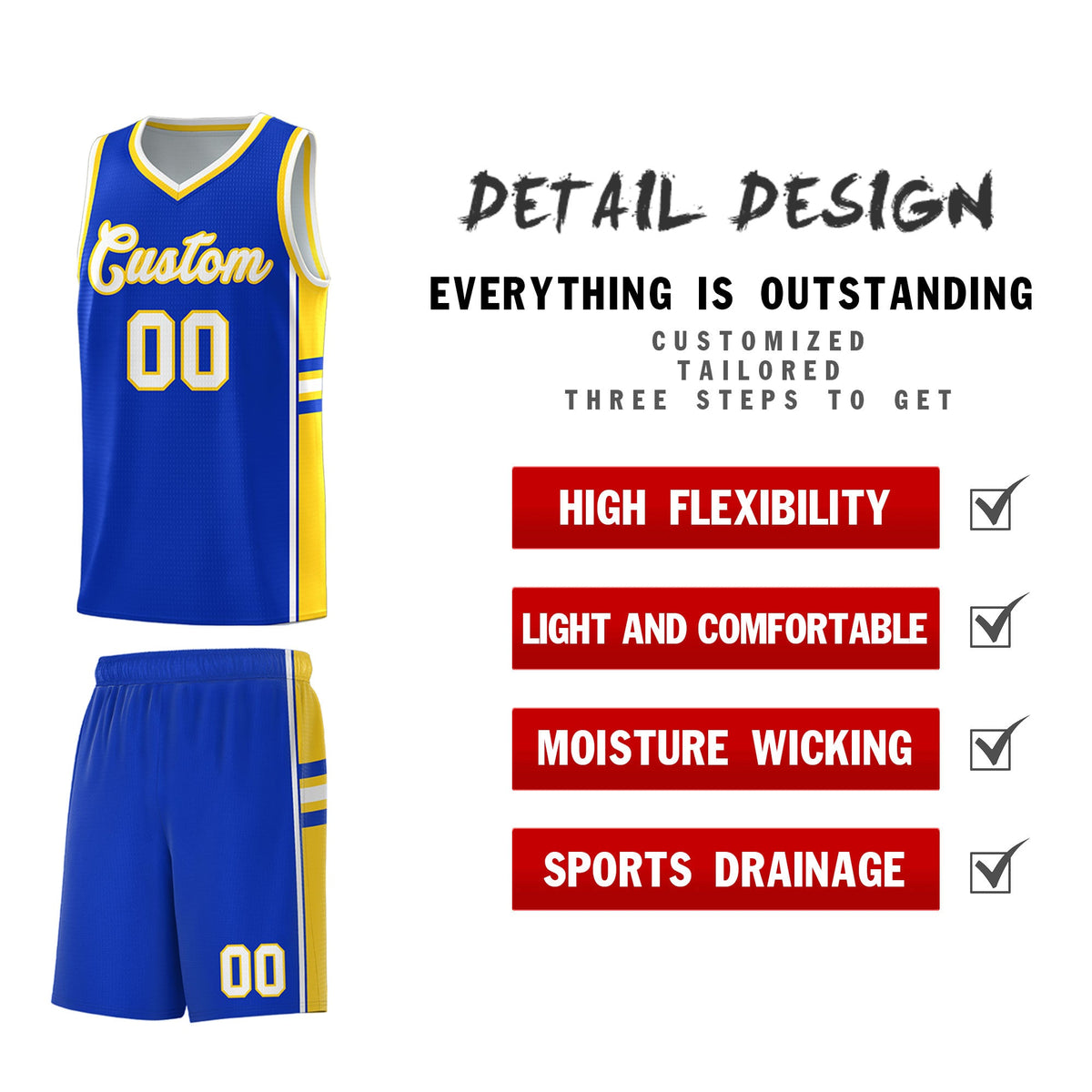 Custom Youth Basketball Jersey - Royal Gold Two-Tone Varsity Jersey Set