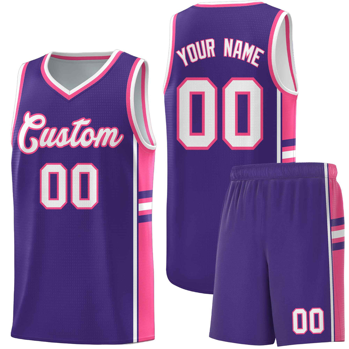 Custom Youth Basketball Jersey - Purple Pink Two-Tone Classic Varsity Uniform