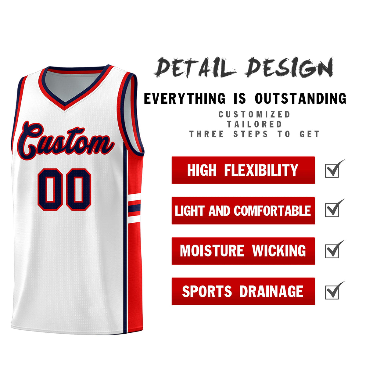 Custom Youth Basketball Jersey - White Red Personalized Varsity Two-Tone Uniform