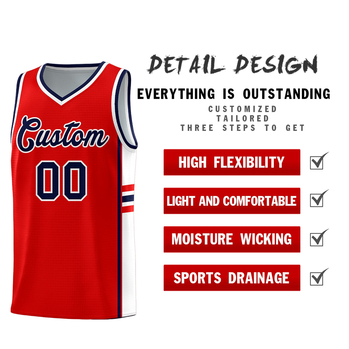 Custom Youth Basketball Jersey - Red White Two-Tone Classic Varsity Uniform