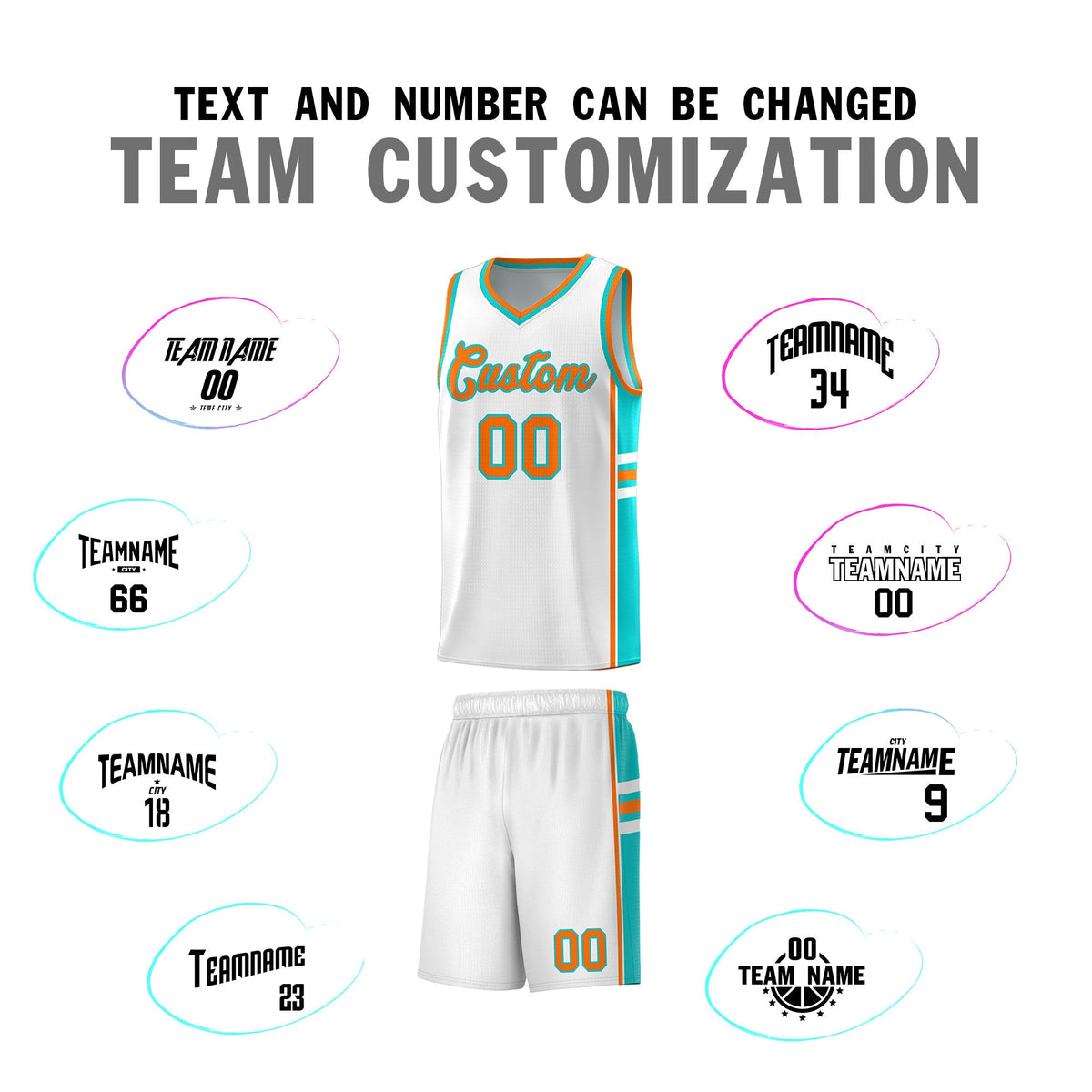 Custom Youth Basketball Jersey - White Aqua Personalized Varsity Two-Tone Uniform