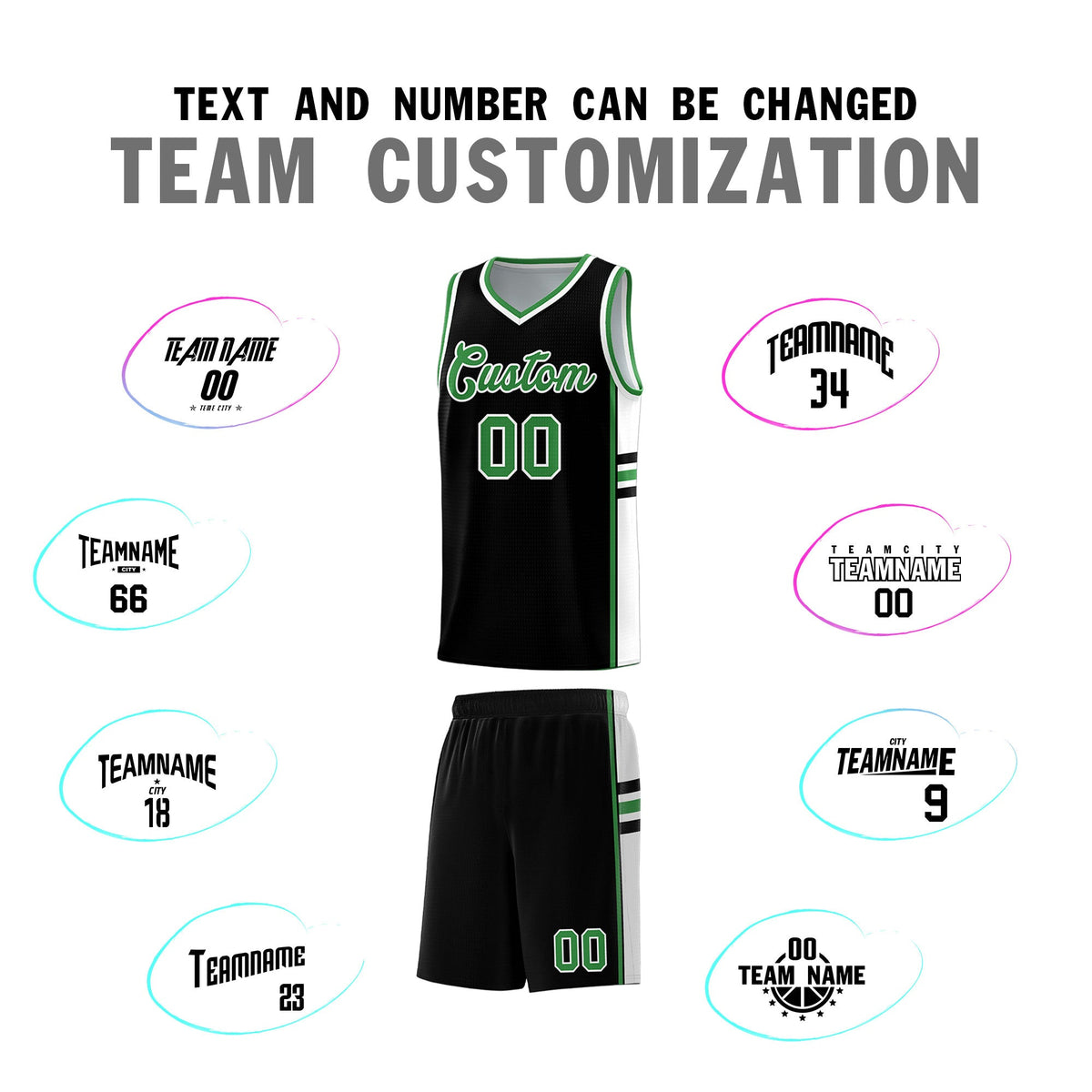 Custom Youth Basketball Jersey - Black Kelly Green Two-Tone Classic Varsity Uniform