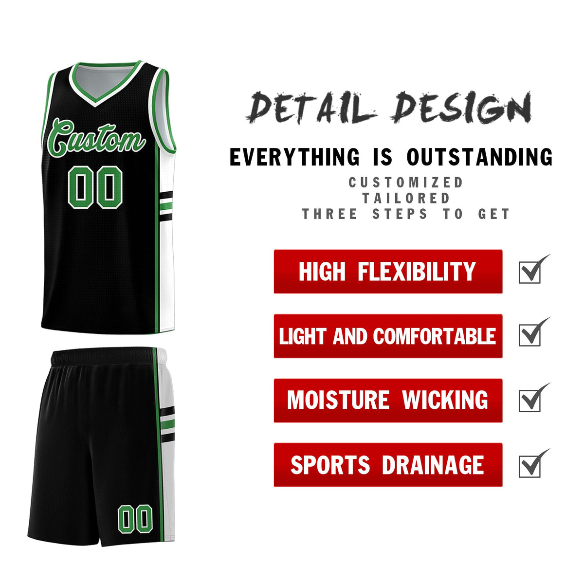 Custom Youth Basketball Jersey - Black Kelly Green Two-Tone Classic Varsity Uniform