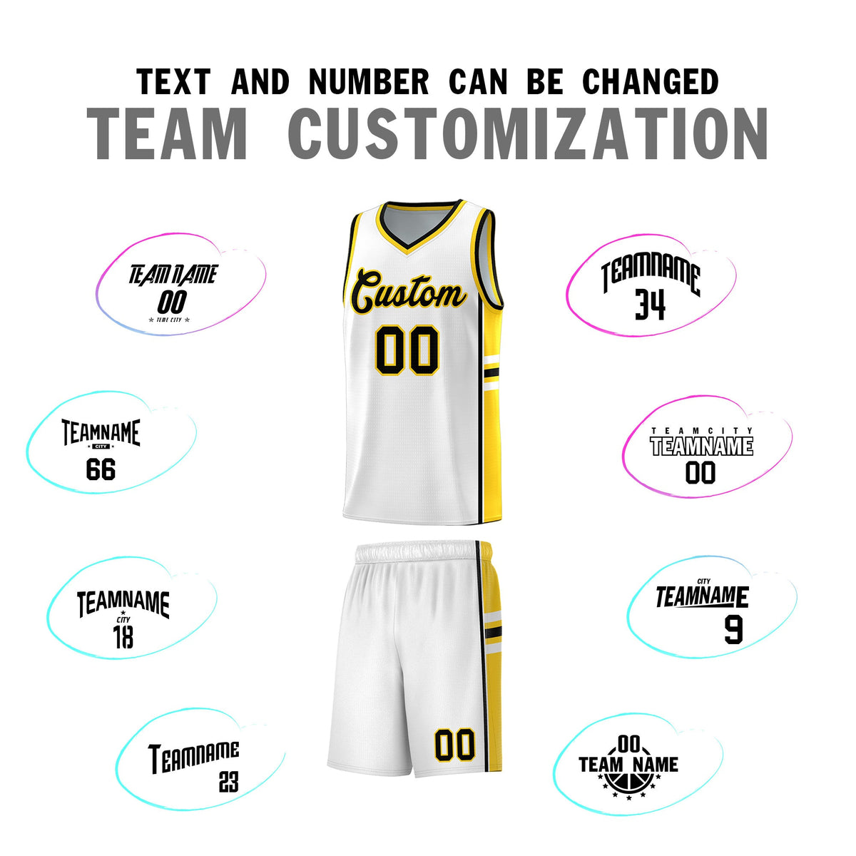 Custom Youth Basketball Jersey - White Gold Personalized Varsity Two-Tone Uniform