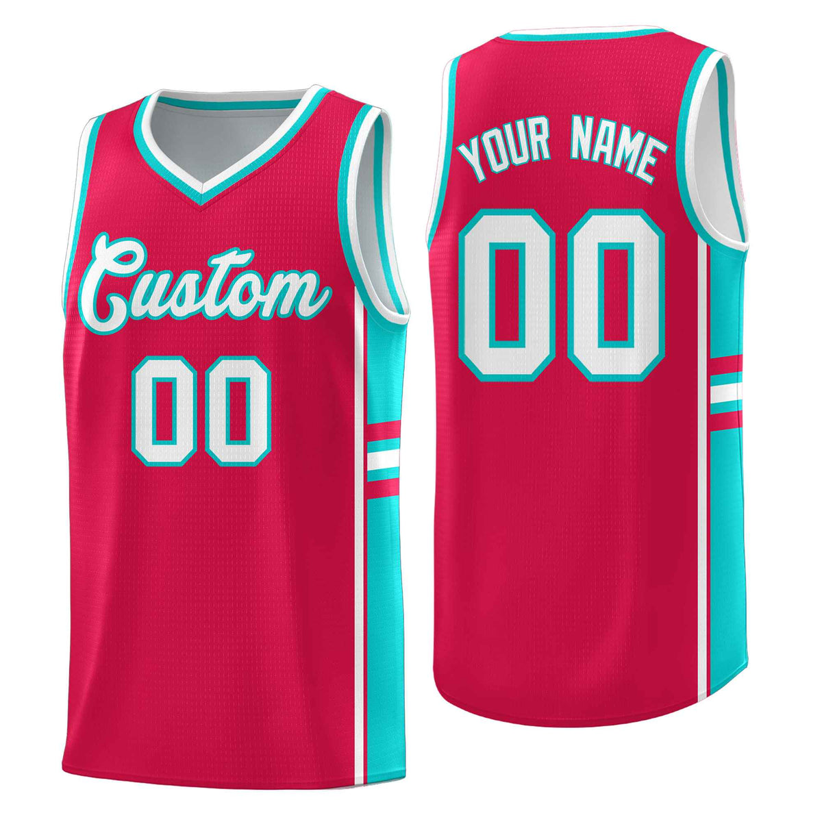 Custom Youth Basketball Jersey - Red Aqua Two-Tone Varsity Jersey Set