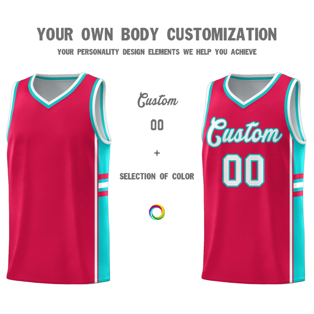 Custom Youth Basketball Jersey - Red Aqua Two-Tone Varsity Jersey Set
