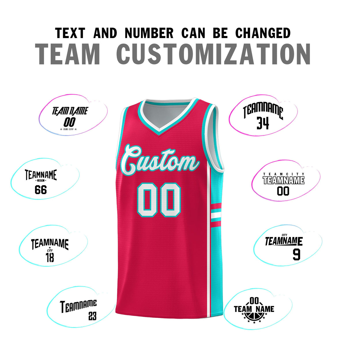 Custom Youth Basketball Jersey - Red Aqua Two-Tone Varsity Jersey Set