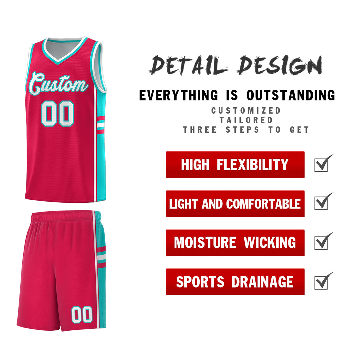 Custom Youth Basketball Jersey - Red Aqua Two-Tone Varsity Jersey Set