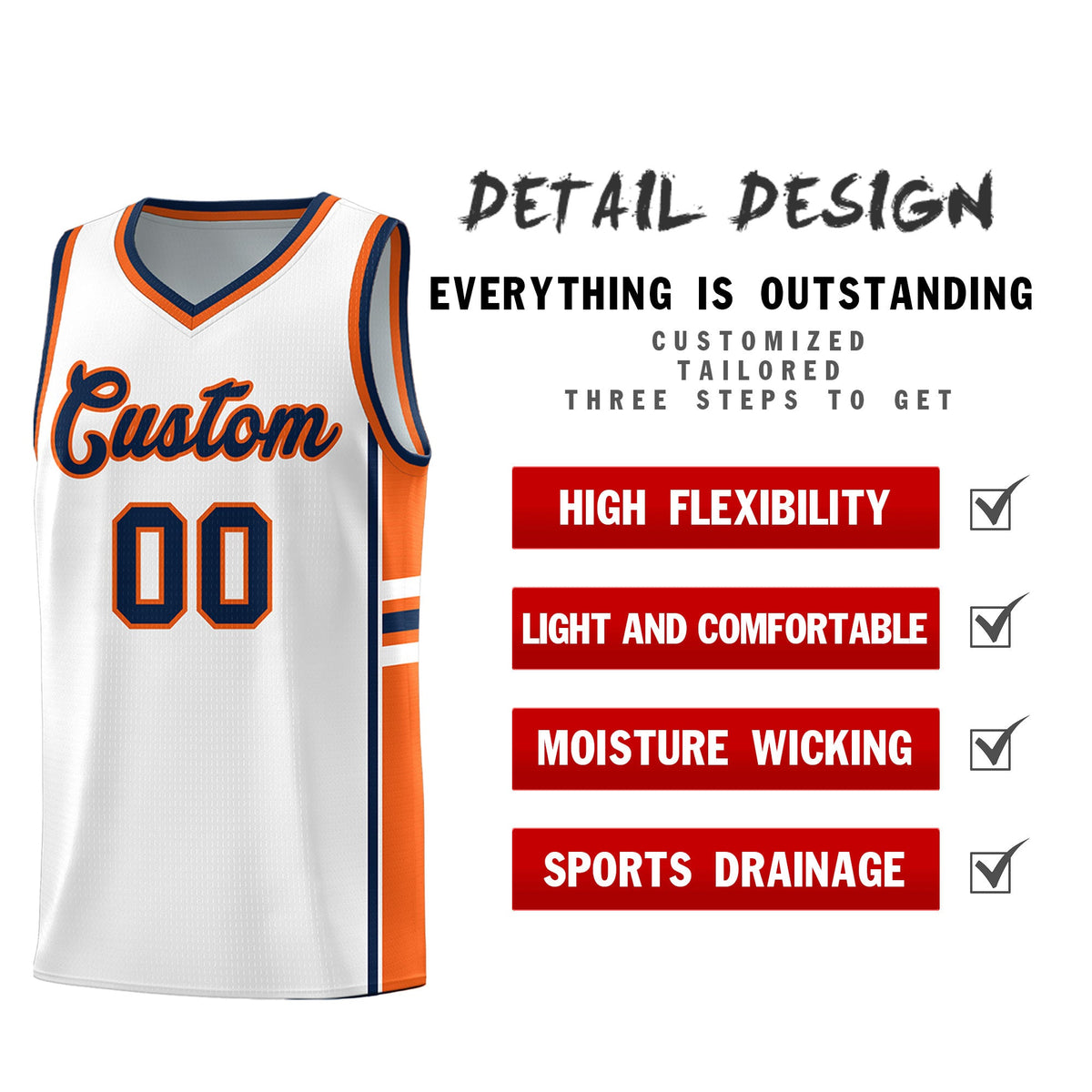 Custom Youth Basketball Jersey - White Orange Personalized Varsity Two-Tone Uniform