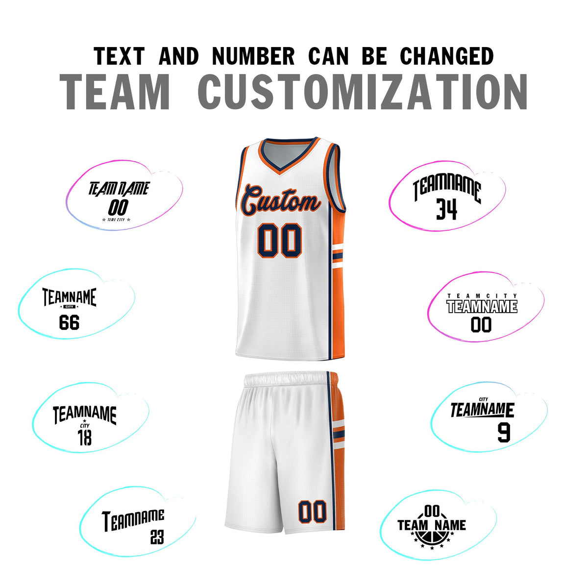 Custom Youth Basketball Jersey - White Orange Personalized Varsity Two-Tone Uniform