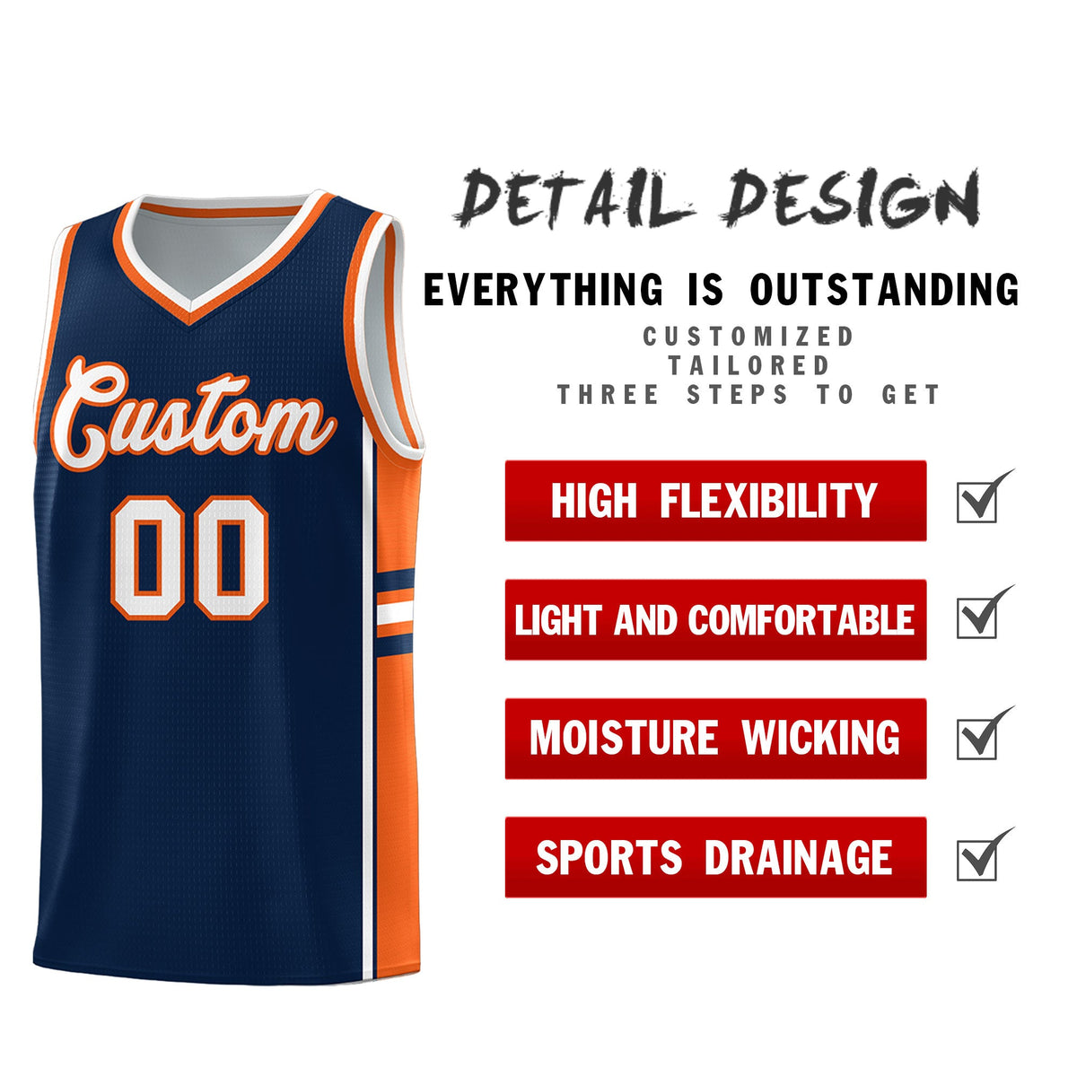 Custom Youth Basketball Jersey - Navy Orange Two-Tone Varsity Jersey Set