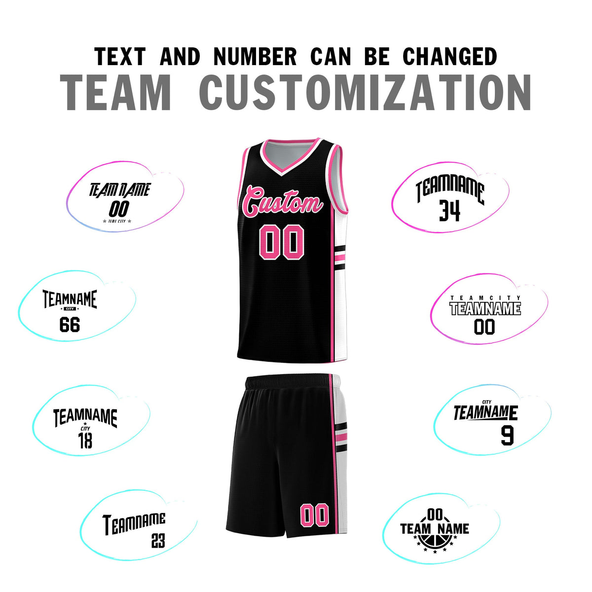 Custom Youth Basketball Jersey - Black Pink Two-Tone Classic Varsity Uniform